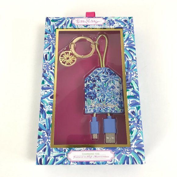 Lilly Pulitzer Other - Lilly Pulitzer Charging Tag Keychain Micro USB-USB 2.0 Blue High Manetenance